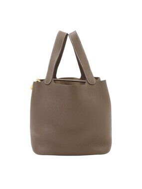 Hermes Picotin Lock MM Handbag Taurillon Clemence Etoupe Gold